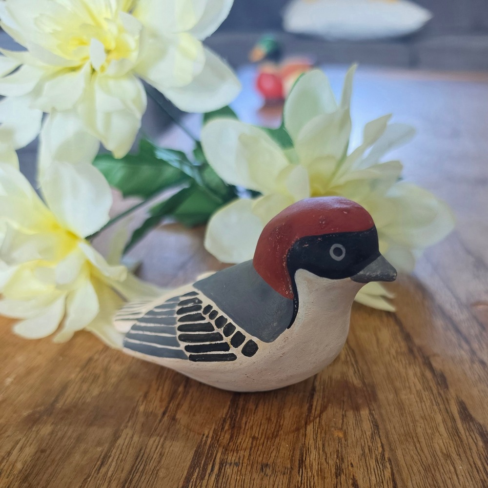 VTG Signed Loblo Mexican Folk Art Woodpecker Bird Figurine